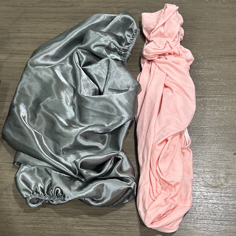 Silver satin and Pink Cotton bassinet sheet  Bundle